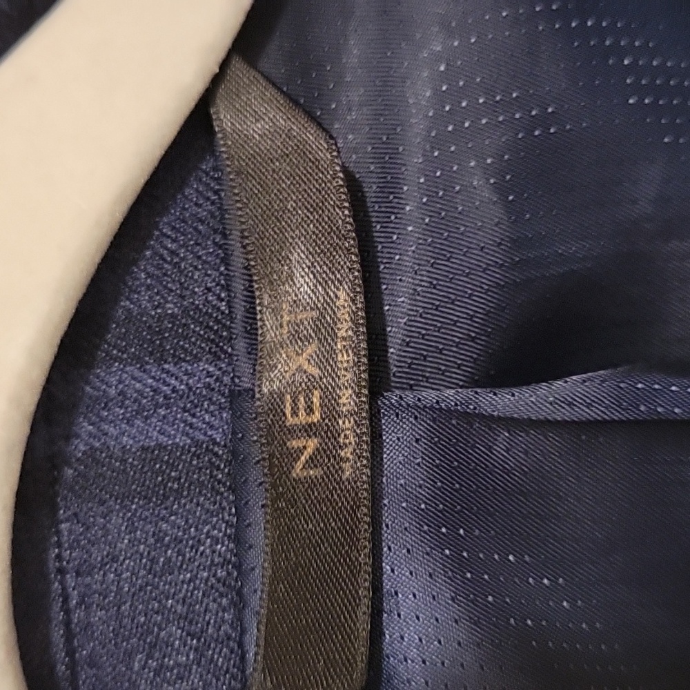 7Y Next Navy Blue Skinny Fit Check Blazer - Picture 3 of 11